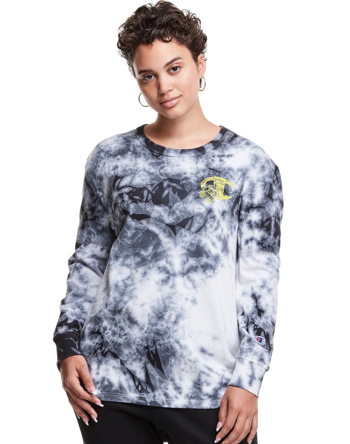 Champion Galaxy Dye Long-Sleeve Boyfriend C Flower Logo - Naisten Valkoinen/Mustat T-Paita - Suomi 4